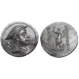 Greco-Baktrian Kingdom, Antimachos I Theos AR Tetradrachm. Circa 180-170 BC. Diademed and draped