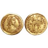 Valentinian III AV Solidus. Rome, AD 440-455. D N PLA VALENTI NIANVS P F AVG, rosette-diademed,