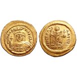 Maurice Tiberius AV Solidus. Constantinople, AD 583-602. D N MAVRC TIb P P AV, helmeted, draped