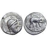 Q. Caecilius Metellus Pius Scipio AR Denarius. Military mint travelling with Scipio in Africa, 47-46