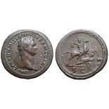 Domitian Æ Sestertius. Rome, AD 86. IMP CAES DOMITIAN AVG GERM COS XI, laureate bust right wearing