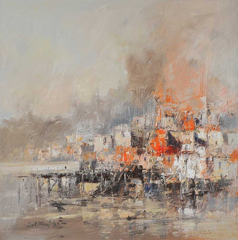 Colin Gibson - SOFT LIGHT, FISHERMAN'S WARF - Oil on Board - 15 x 15 inches - Signed