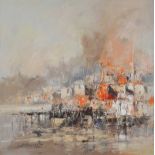 Colin Gibson - SOFT LIGHT, FISHERMAN'S WARF - Oil on Board - 15 x 15 inches - Signed