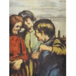 William Conor, RHA RUA - GIRLS CHATTING - Coloured Print - 8 x 6 inches - Unsigned