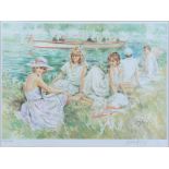 Gordon King - PICNIC BY THE RIVER - Limited Edition Coloured Print (476/575) - 15 x 21 inches -