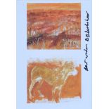 Basil Blackshaw, HRHA HRUA - BROWN DOG & LANDSCAPE - Coloured Print - 7 x 4 inches - Signed