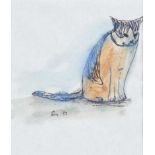 Gerard Dillon - CAT - Pen & Ink Drawing with Watercolour Wash - 3.5 x 3 inches - Signed in Monogram