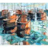 Colin Davidson, RUA - BOATS AT PORTAVOGIE - Oil on Canvas - 14 x 16 inches - Signed