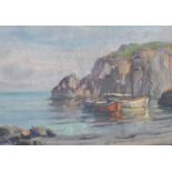 Charles McAuley - FISHING BOATS, ANTRIM COAST - Oil on Board - 12 x 18 inches - Unsigned