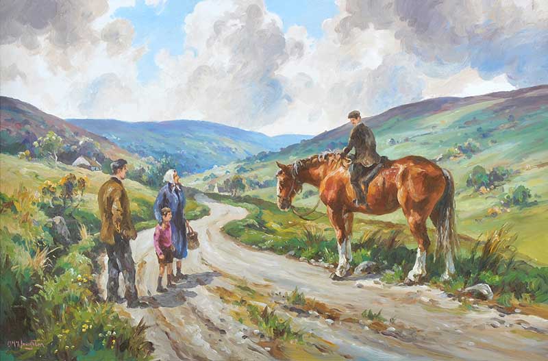 Donal McNaughton - A CHAT IN THE GLENS - Oil on Board - 20 x 30 inches - Signed