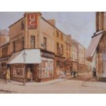 Frank McKelvey, RHA RUA - CORNER OF ANN STREET & CHURCH LANE, 1930 - Coloured Print - 10 x 13 inches