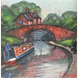 James Downie - SANDIACRE LOCK, NOTTINGHAM - Oil on Canvas - 12 x 12 inches - Signed