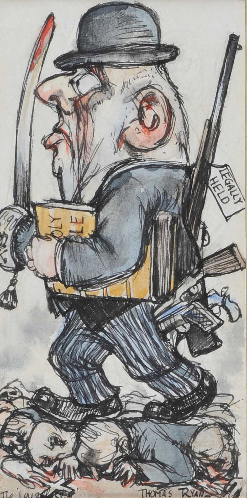 Thomas Ryan, PPRHA - THE LOYALIST - Pen & Ink Drawing with Watercolour Wash - 6 x 3 inches - Signed