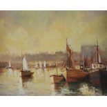 Norman J. McCaig - FISHING BOATS, RINGSEND HARBOUR - Oil on Board - 16 x 20 inches - Signed