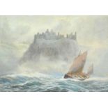 Joseph William Carey, RUA - SAILING OFF DUNLUCE CASTLE - Watercolour Drawing - 10 x 14 inches -