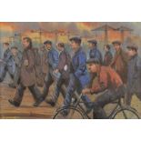 James McDonald - MEN OF THE YARD, BELFAST - Pastel on Paper - 22 x 28 inches - Signed