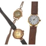 THREE 9CT GOLD-CASED LADY'S WRIST WATCHES