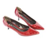 BURBURRY BURGUNDY PATENT LEATHER KITTEN-HEEL PUMPS