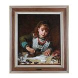 OIL PANTING 'YOUNG GIRL IRONING'