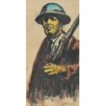 William Conor, RHA RUA - MAN OF THE HOME FRONT - Wax Crayon on Paper - 11 x 6 inches - Signed