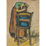 William Conor, RHA RUA - GIRL WASHING HER HAIR - Wax Crayon on Paper - 11 x 8 inches - Signed