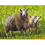 Ronald Keefer - SHEEP & TWO LAMBS - Oil on Board - 12 x 16 inches - Signed