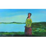 James Bingham - GIRL IN AN IRISH LANDSCAPE - Oil on Board - 17 x 27 inches - Signed