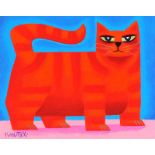 Graham Knuttel - RED CAT - Oil on Canvas - 9.5 x 11.5 inches - Signed