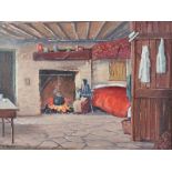 William Henry Burns - COTTAGE INTERIOR, DONEGAL - Oil on Board - 18 x 24 inches - Signed