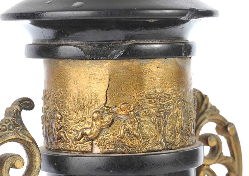 PAIR OF VICTORIAN BRASS AND MARBLE CLOCK URNS - Image 5 of 5