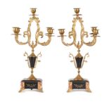 PAIR OF BRASS & MARBLE CANDELABRA