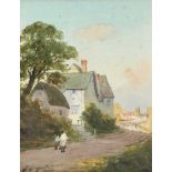 J.S. Hamilton - DRIVING SHEEP & THE ROAD TO THE VILLAGE - Pair of Watercolour Drawings - 9 x 7