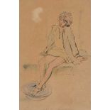 Daniel O'Neill - DIPPING HER FEET - Pen & Ink Drawing with Watercolour Wash - 10 x 6 inches - Signed