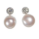 18CT WHITE GOLD FRESHWATER PEARL AND DIAMOND STUD EARRINGS