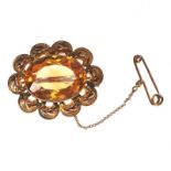 9CT GOLD BROOCH SET WITH CITRINE