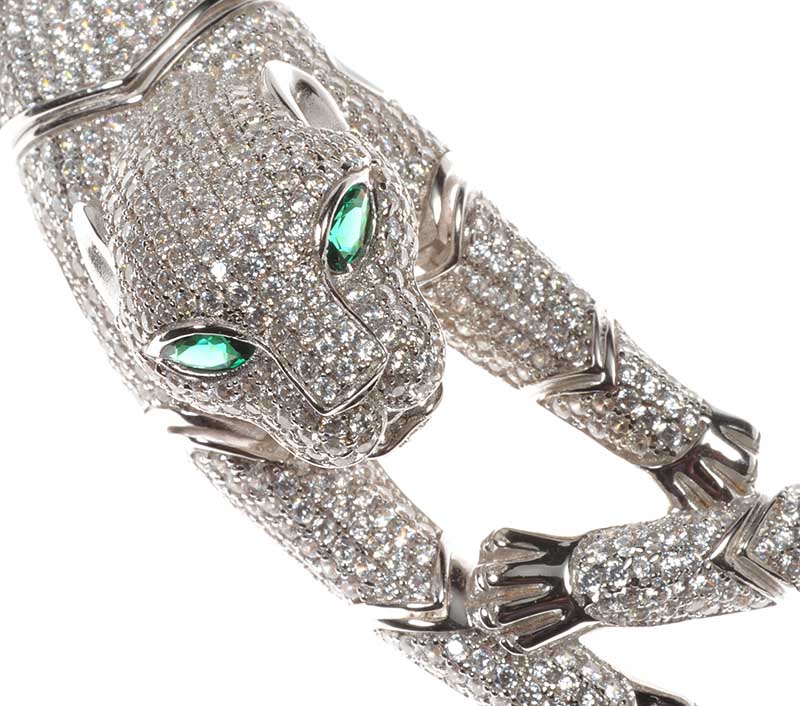 STERLING SILVER PANTHER NECKLACE IN THE STYLE OF CARTIER SET WITH CUBIC ZIRCONIA AND ENAMEL - Image 4 of 5