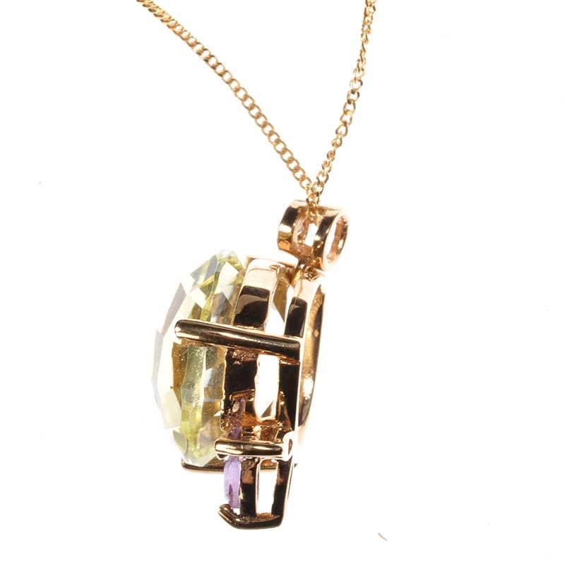 9CT GOLD LEMON QUARTZ, AMETHYST AND DIAMOND PENDANT ON AN 18CT GOLD CHAIN - Image 3 of 3