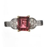 18CT WHITE GOLD PINK TOURMALINE AND DIAMOND RING