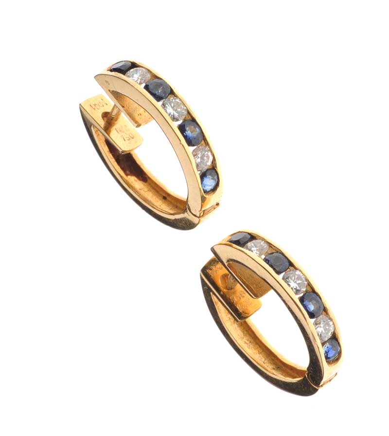 18CT GOLD SAPPHIRE AND DIAMOND HOOP EARRINGS