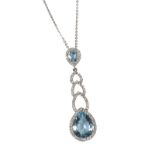 18CT WHITE GOLD AQUAMARINE AND DIAMOND PENDANT AND CHAIN