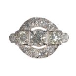 18CT WHITE GOLD AND DIAMOND CLUSTER RING IN THE STYLE OF ART DECO