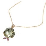 9CT GOLD LEMON QUARTZ, AMETHYST AND DIAMOND PENDANT ON AN 18CT GOLD CHAIN