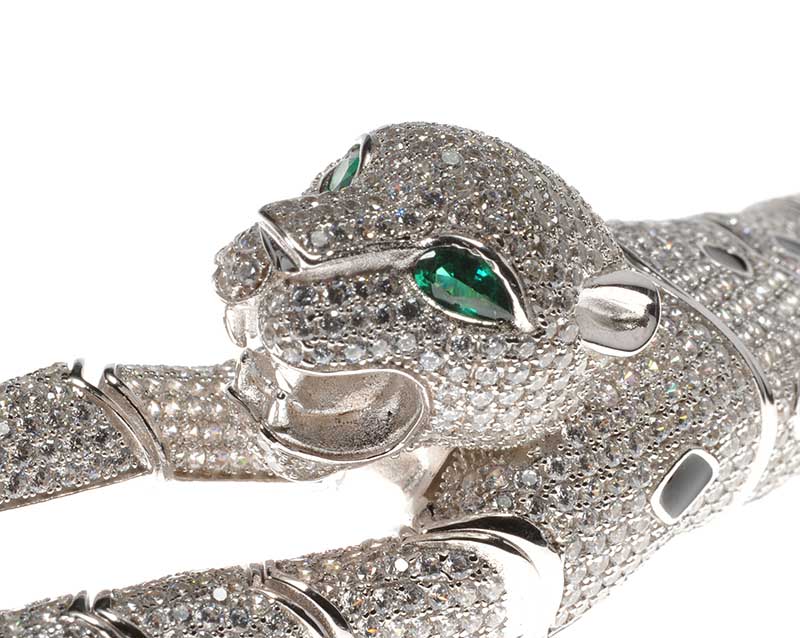 STERLING SILVER PANTHER NECKLACE IN THE STYLE OF CARTIER SET WITH CUBIC ZIRCONIA AND ENAMEL - Image 3 of 5