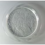 'Nigeria peacock', A Lalique glass charger, moulded with peacocks, signature to base, Lalique *