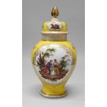 A large Vienna type porcelain vase and cover, late 19th/early 20th century, overall painted to lid