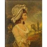 British School, early 19th century- Portrait of a lady turned to the right; oil on panel, 17.5x14cm