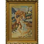 A needlework picture of two lovers on a beach, 20th century, 58 x 36cm, framed and glazed,