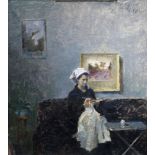 Michail Bozhij, Russian 1911-1991- ''Crochet; oil on card, signed and dated 70, 60x53cm