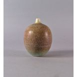 Hazel Johnston, British, 1933 - 2011, an oval form vase, with speckled and celadon glaze,