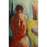 Nicola Counsell, British b.1964- ''Leaning Figure''; oil on board, 91.5x58.5cm, (may be subject to